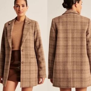 Abercrombie & Fitch NWT Wool Blend Brown Plaid Blazer Dad Coat Size XSP